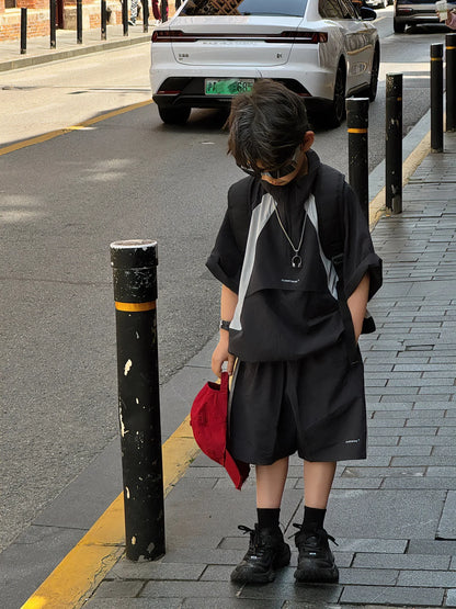 New Handsome Casual Work Clothes Set for Children, Boys' Sports and Leisure, Breathable Two Piece Set, Trendy