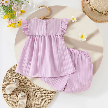 Children's Clothing Sets Small Flower Sleeveless Top + Bow Shorts 2pcs Sets Toddler Girl Clothes Kids Boutique Clothes