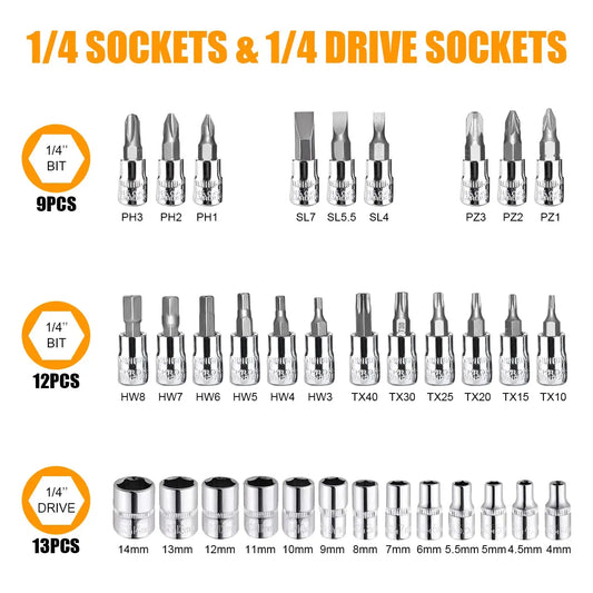Drive Socket Set Ratchet Wrench Set Car Tool Kit, Bit Socket Wrench Set Metric Mechanic Tool Set Car accessories