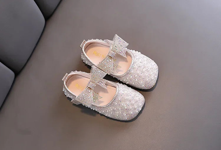 Fashion Children's Bow Rhinestone Sequin Kids Shoes Baby Party Student Flat Performance Shoes