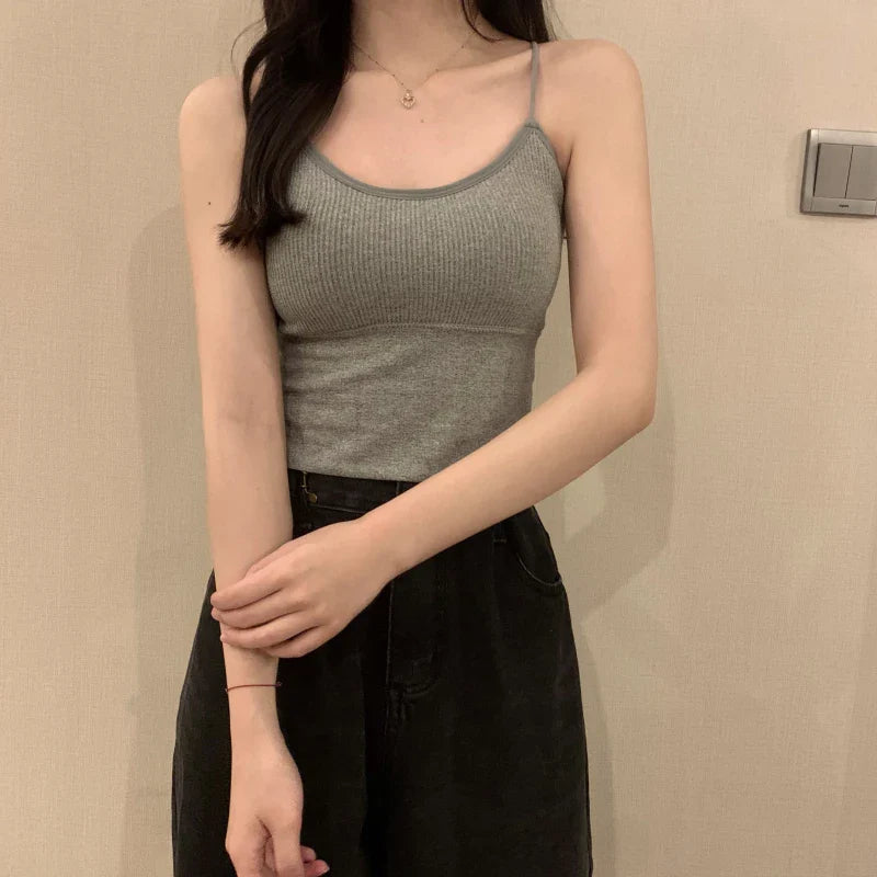 Sexy ort Strap Vest Women's Inner Wear with Chest Pad Autumn Winter ort Sle Bal Trendy Base irt for Young Women