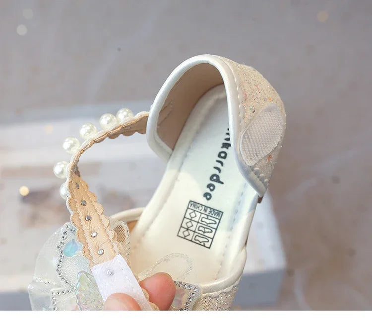 Girls Dress Shoes for Wedding Party Bling Sequins with Rhinestone Butterfly Sweet Princess Chic Kids Flat Shoes Lace Beaded