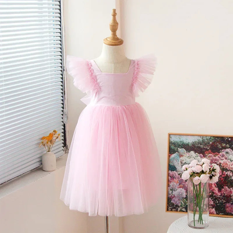 New Little Girls Party Dress for Princess Dress Solid Child Clothes Flower Girl Birthday Princess Dress for Kids