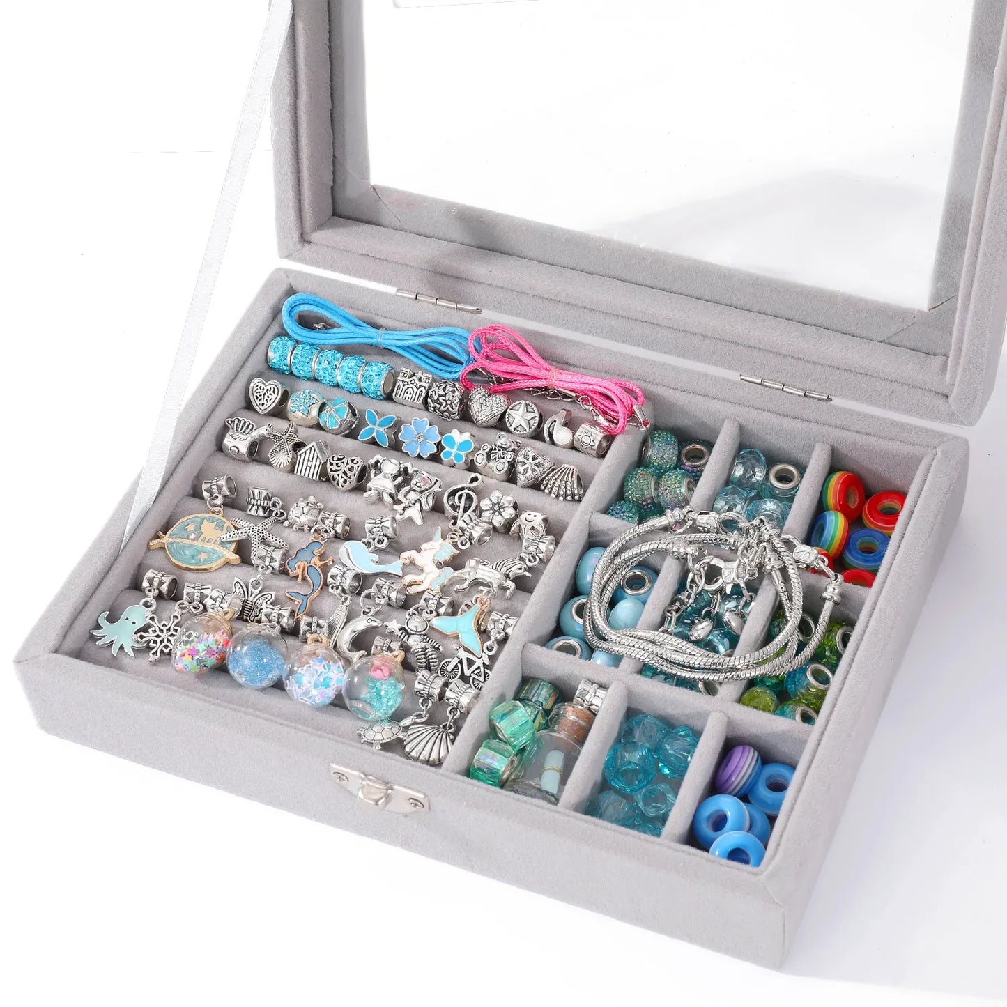 Kid Girl Crystal Beaded Jewelry Making Accessories Set With Jewelry Box DIY Bracelet Necklace Girl Gift