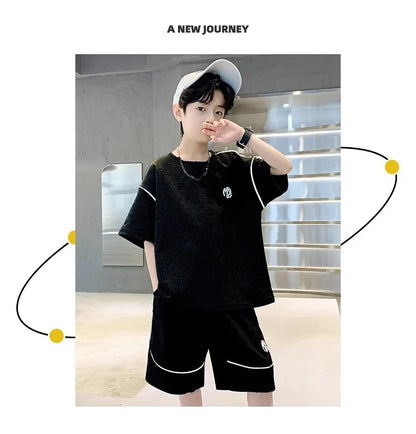 Boys Suit Child set Clothes Short-Sleeved loose black t-shirt + half pants Teenager Tracksuits Kids 8 10 12 year