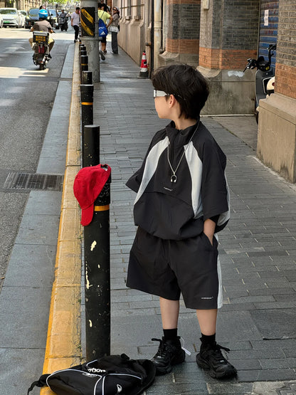 New Handsome Casual Work Clothes Set for Children, Boys' Sports and Leisure, Breathable Two Piece Set, Trendy