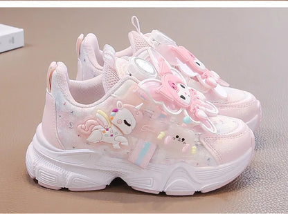 Girls Leather Hook-and-Loop Shoes - Non-Slip Thick Sole Chunky Sneakers Soft Bottom Fashion Casual Shoes for Kids