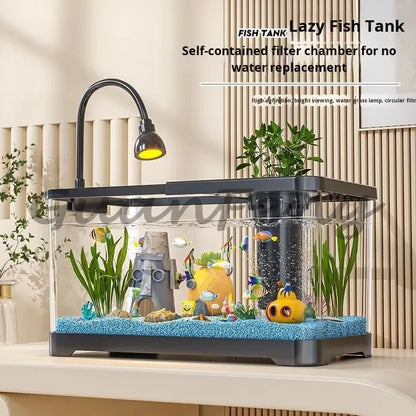 Benchtop Aquarium Kit with Light Emitting Diode Pump Glass Fish Tank Cover for Betta Goldfish in the home office
