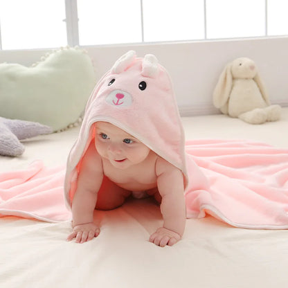 0-3 Years Unisex Baby Bathrobe Flannel Cape Cartoon Boys Girls Hooded Bathrobe Newborn Shower Gift Wrap Swaddling Bath Towel
