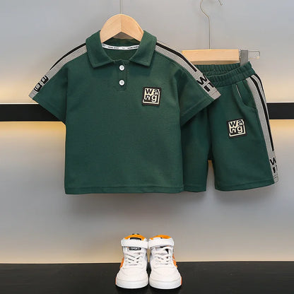 Boys Summer Polo Shirt Set New Baby Short-sleeved Two-piece Set Boys Children's Foreign Children's Clothing