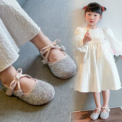 Girls Princess Shoes Round Toes Sweet Bows