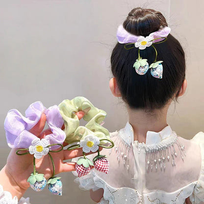 Sweet Flower Bow Princess Girl Hair Ropes Fairy Strawberry Pendant Rubber Bands Ponytail Meatball Heads Headwear Kids Headflower