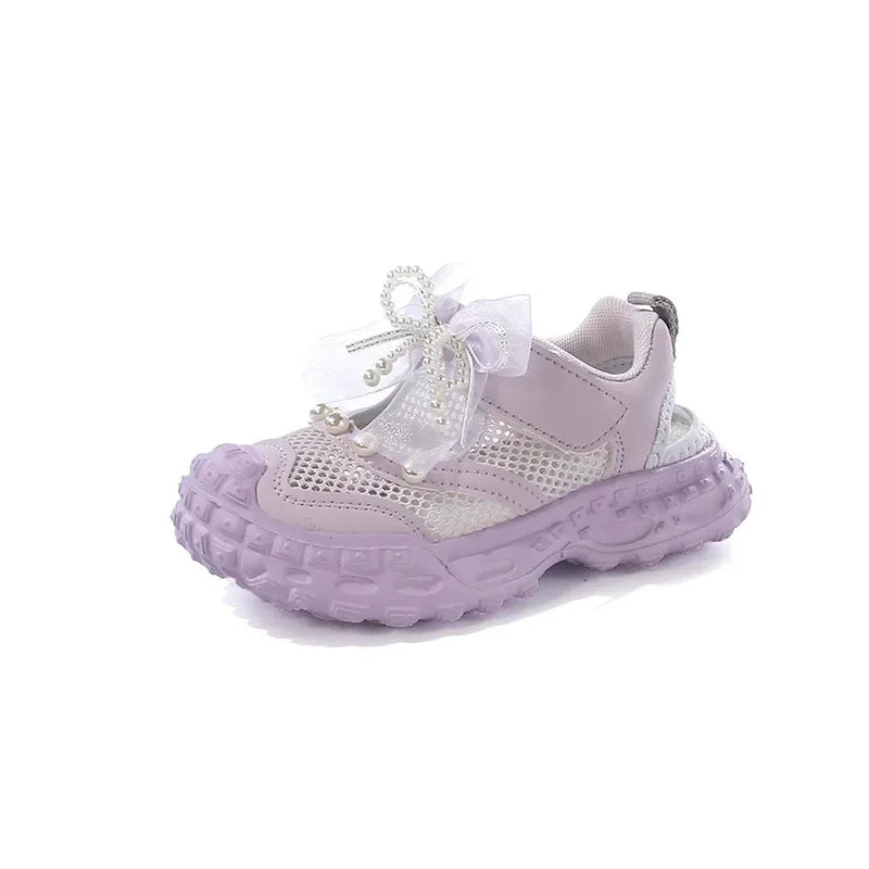 Summer Children School Running Sandals Sweet Breathable Girls Mesh Sports Sandals Non-slip Fashion Kids Princess Cut-outs Shoes