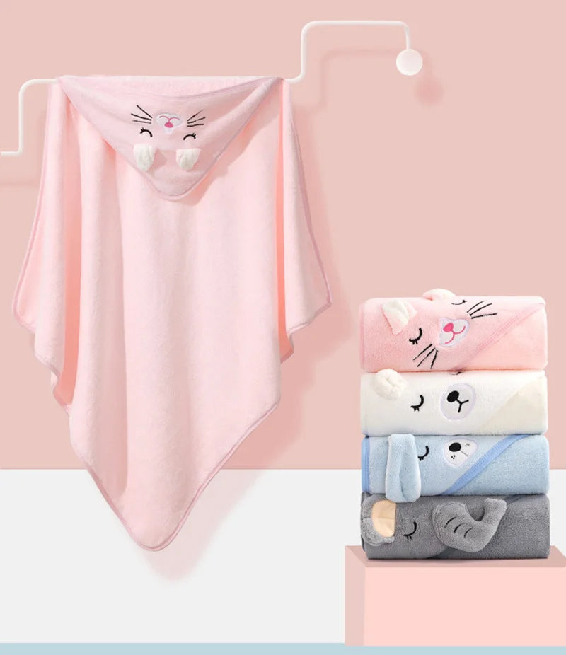 0-3 Years Unisex Baby Bathrobe Flannel Cape Cartoon Boys Girls Hooded Bathrobe Newborn Shower Gift Wrap Swaddling Bath Towel