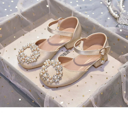 Mary Jane Shoes Kid's Beading Flats Kid's Buckle Ballet Flat Low With Female Children's Shoes Princess Shoes Green Sandals