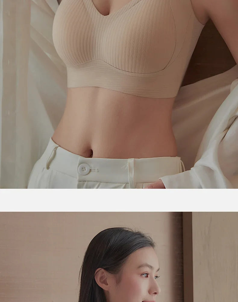 Women's Seamless Underwear Thin with Removable Pads Comfortable Wireless Adjustable Bra Tops Pull-up Anti-sagging Bra