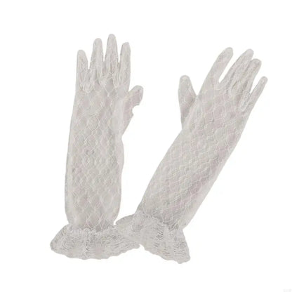 1 pair Lace Gloves for Little Kids Ages 3 to 12 Year Flower Girls Mittens White
