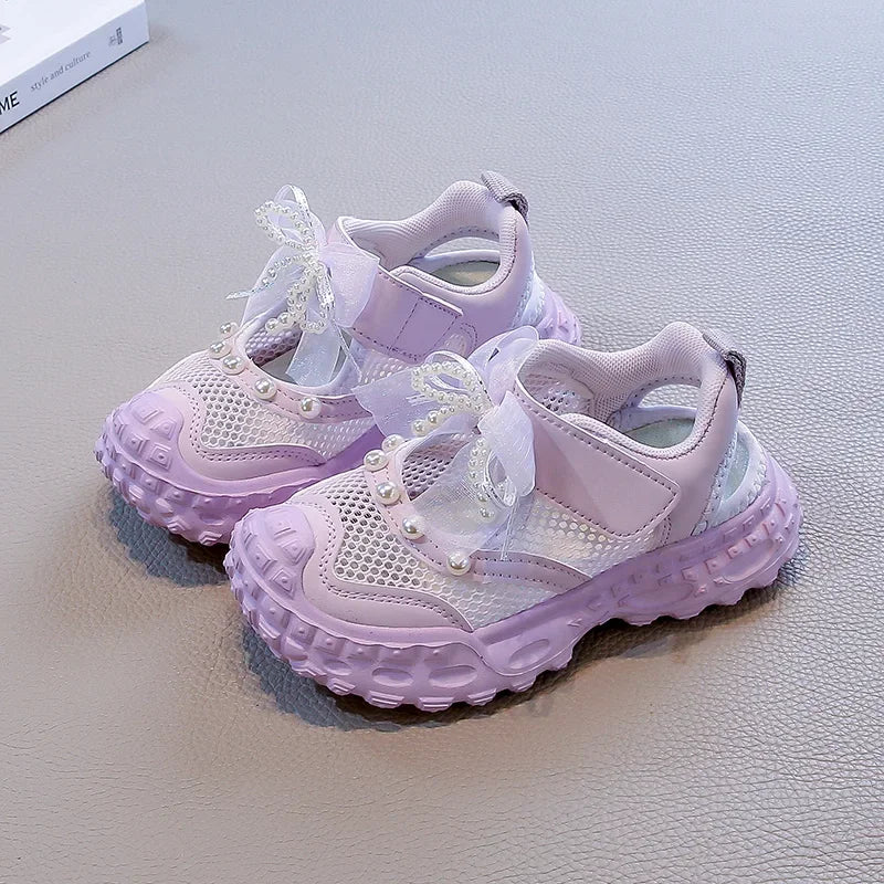Summer Children School Running Sandals Sweet Breathable Girls Mesh Sports Sandals Non-slip Fashion Kids Princess Cut-outs Shoes