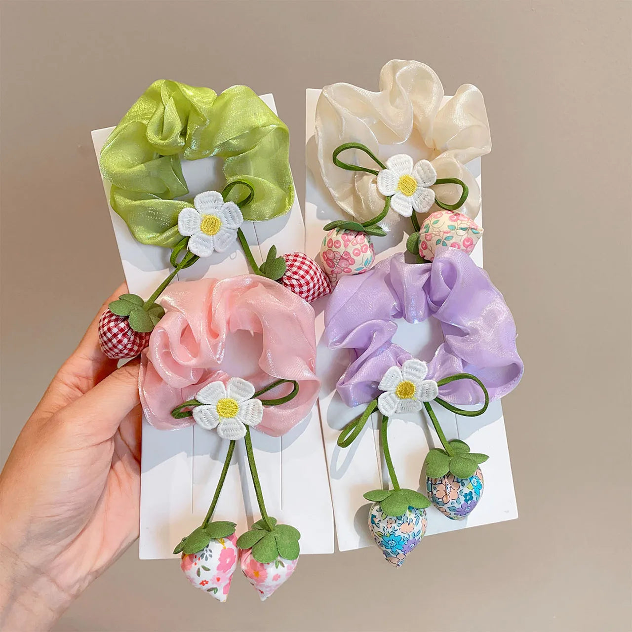 Sweet Flower Bow Princess Girl Hair Ropes Fairy Strawberry Pendant Rubber Bands Ponytail Meatball Heads Headwear Kids Headflower