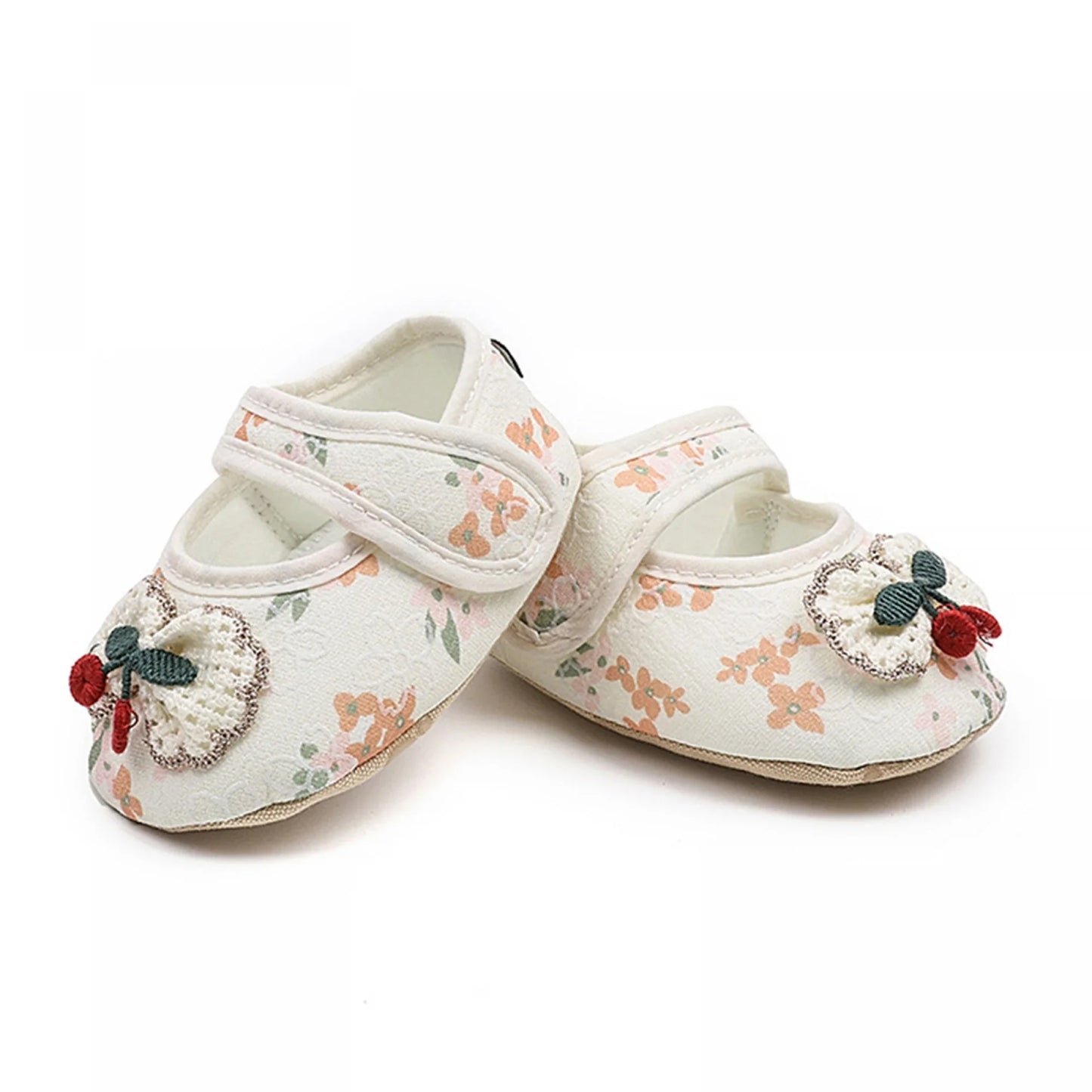 Baby Girls Moccasins Cute Cherry Decor Floral Print Soft Sole Flat Shoes Prewalker Anti-Slip First Walker Shoe