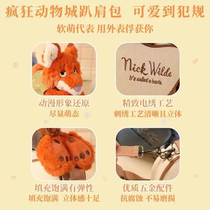 Judith Nick Disney Hot Selling Shoulder Bag Plush Cute Cartoon Personalized Fashion Crazy Zootopia Doll Shoulder Bag Couple Gift