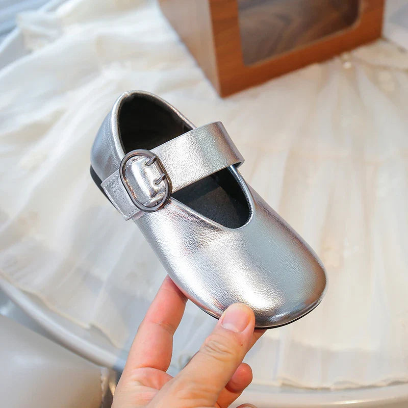 Girls' leather shoes spring new children's round toe flat fashion simple princess shoes single shoes