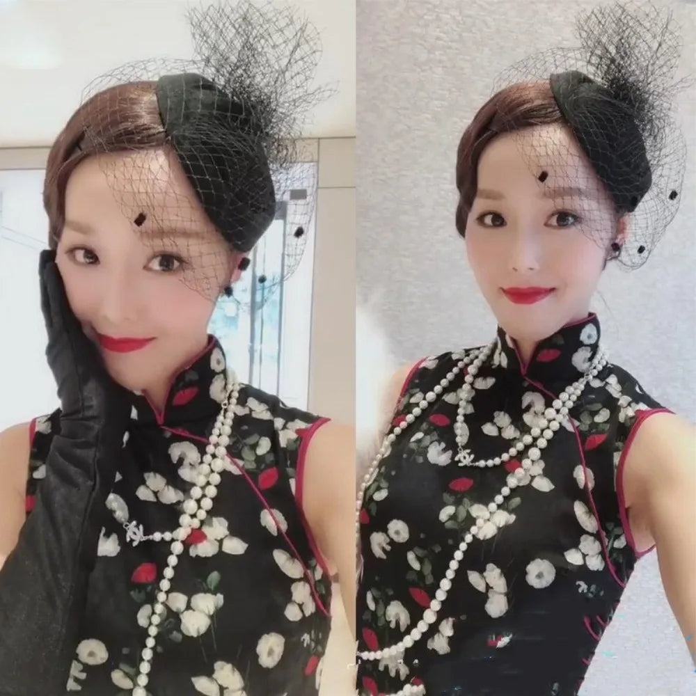 Retro Black Veil Small Top Hat Mesh Wool Felt Hats Bride Headpiece Hair Accessories
