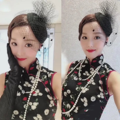 Retro Black Veil Small Top Hat Mesh Wool Felt Hats Bride Headpiece Hair Accessories