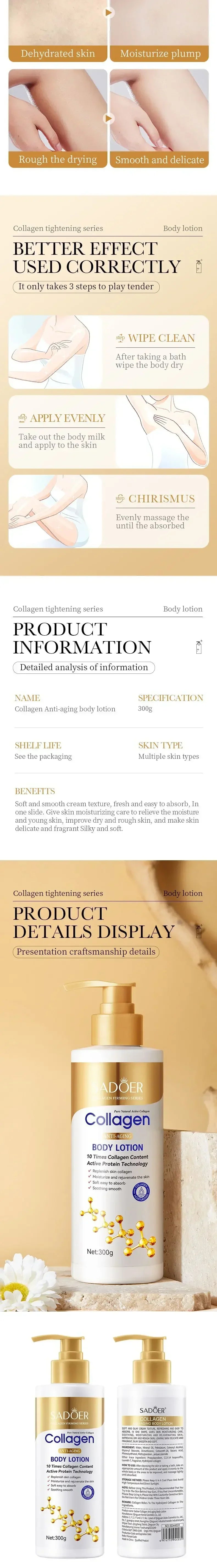Collagen Milk Bleaching Face Body Cream Whitening Cream Skin Whitening Moisturizing Body Lotion Skin Lightening Cream Body Care