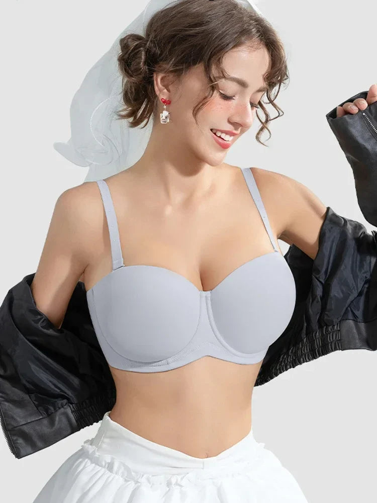 Underwire Female Lingerie Womens Strapless Bra Multiway Push Up Brassiere Seamless Slightly Lined Lift 32 34 36 38 40 42 C D E F