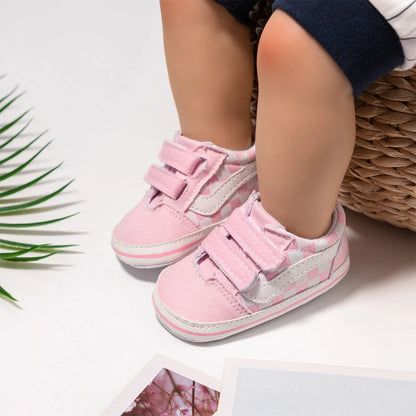 Baby Boy Girl Shoes Canvas Sneakers Non-slip Rubber Sole Plaid Streaks First Walkers Infant Baby Unisex Casual Shoes