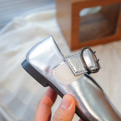 Girls' leather shoes spring new children's round toe flat fashion simple princess shoes single shoes
