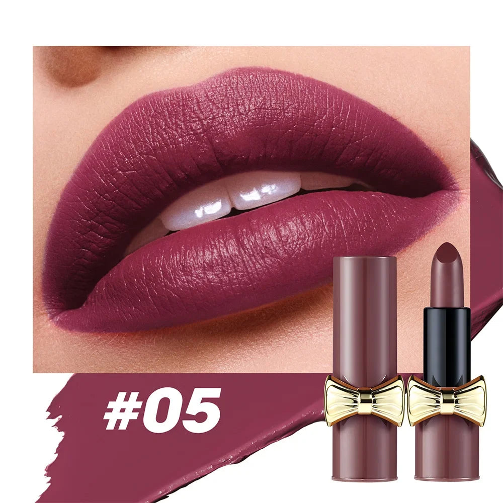 Bowknot Lipstick Matte Velvet Nude Lipstick Brightly Coloured Lip Tint Balm Non-stick Cup Smooth Sexy Red Pink Lip Glaze Makeup