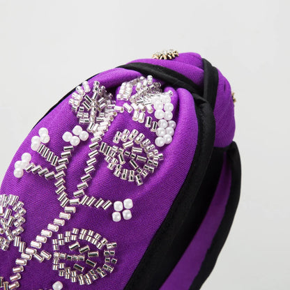 Fashion New Style Wide Brim Knotted Hairband Hand-Stitched Glass Flower Banquet