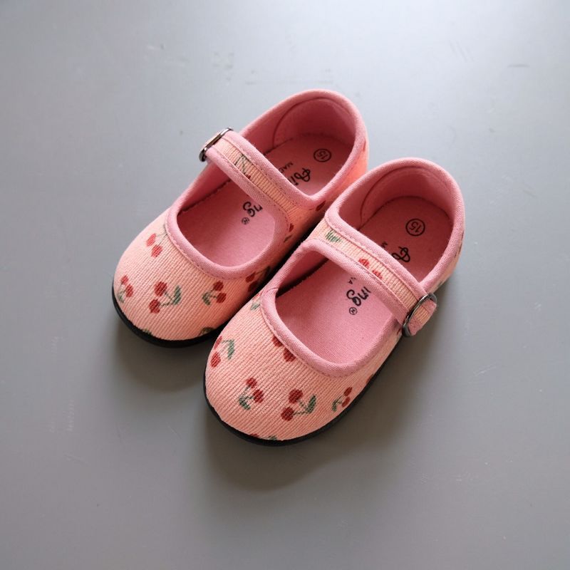 New Corduroy Floral Canvas Shoes Girls Square Mouth Indoor Shoes Soft Soled Non-slip Shoes