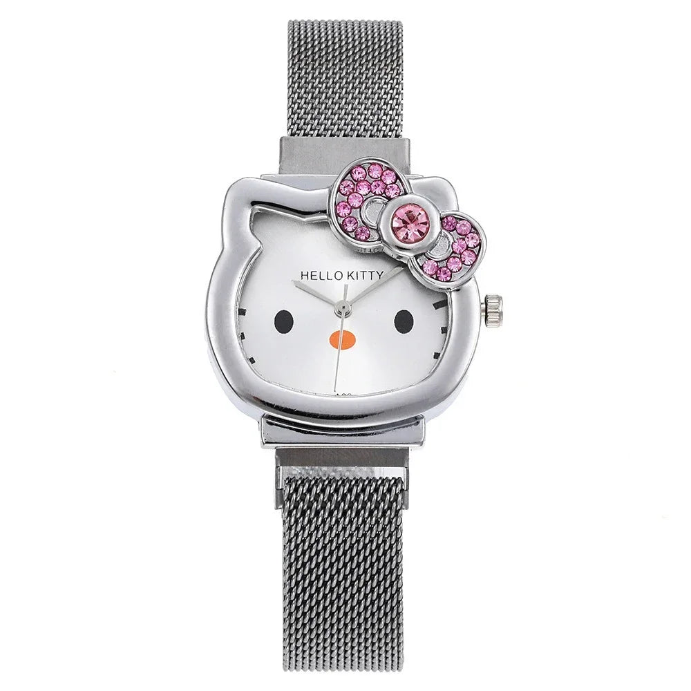Hello Kitty Cartoon Watch Cute Student Fashion Watch Bow Decoration Quartz Wristwatch Girl Christmas Gift