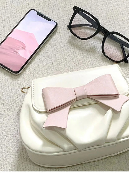 Beautiful Women Bag Bow Small Round Bag Pleated Cloud Bag Soft Versatile Shoulder Messenger Bags
