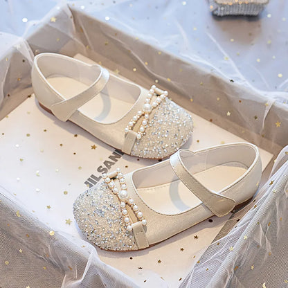 Girl Princess Shoes 2025 Spring and Autumn Crystal Shoes Rhinestones Single Shoes Baby Small Leather Shoes Soft Soles with Dress