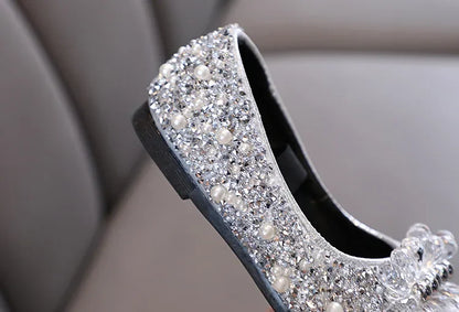 Kids Girl Shoes New Girls Princess Shoes Fashion Children Sequins Bling Bow Shoe Kid Rhinestone Non-slip Flat Shoe