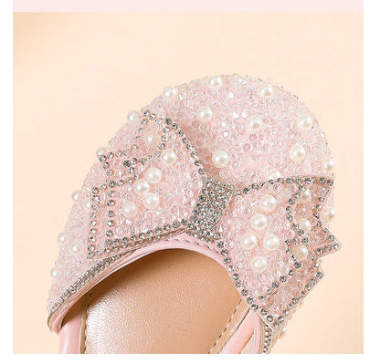 Girls' Princess Shoes Spring And Summer Sandals White Flat Dress Shoes Pearl Decoration For Kids And Teens