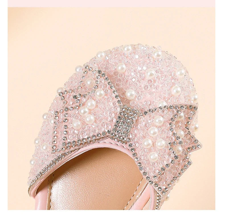 Girls' Princess Shoes Spring And Summer Sandals White Flat Dress Shoes Pearl Decoration For Kids And Teens