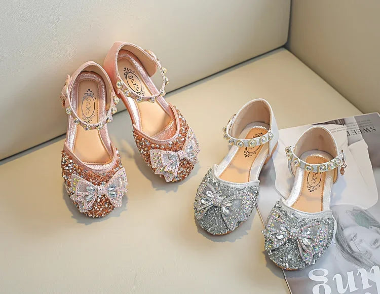 New Children Princess Shoes for Girls Bowtie Glitter Children Baby Dance Shoes Bling Bling Party Casual Toddler Girl Sandals