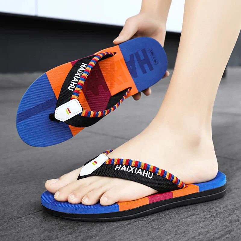 Men Slides Cloth Tape Woven Color Matching Stripe Wear-resistant Slippers Size 39-45