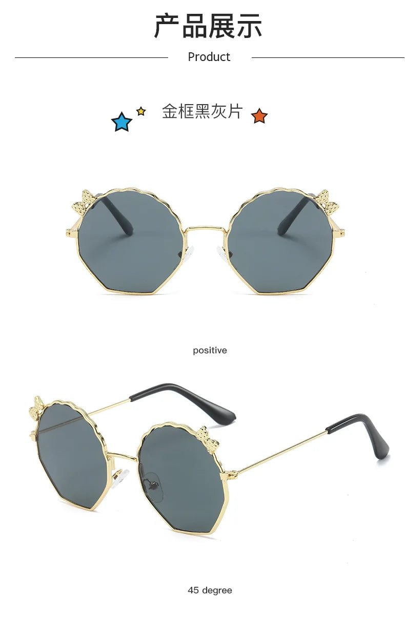 Summer Fashion Kids Sunglasses Trendy Bowknot Metal Frame Sun Glasses for Boys Girls Outdoor Anti UV Eyewear UV400
