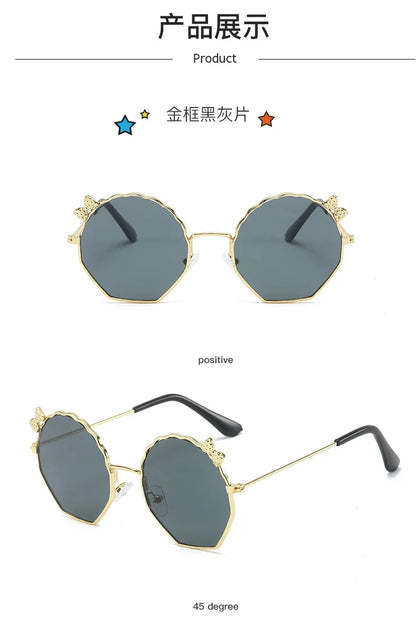 Summer Fashion Kids Sunglasses Trendy Bowknot Metal Frame Sun Glasses for Boys Girls Outdoor Anti UV Eyewear UV400