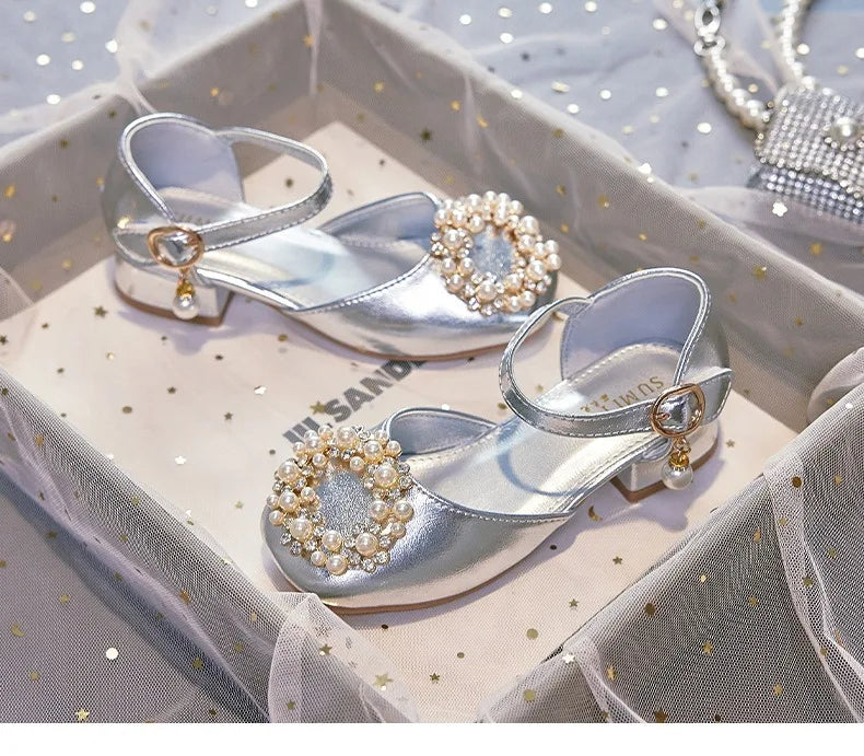 Mary Jane Shoes Kid's Beading Flats Kid's Buckle Ballet Flat Low With Female Children's Shoes Princess Shoes Green Sandals