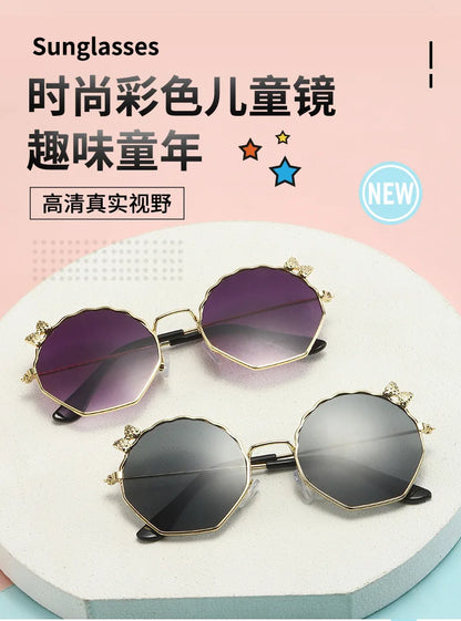 Summer Fashion Kids Sunglasses Trendy Bowknot Metal Frame Sun Glasses for Boys Girls Outdoor Anti UV Eyewear UV400