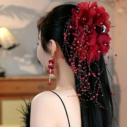 Fashion Fairy Butterfly Feather Tassel Hair Claw Shark Clips Temperament Mesh Flower Claw Clip Women Headwear Hair Accessories