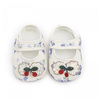Baby Girls Moccasins Cute Cherry Decor Floral Print Soft Sole Flat Shoes Prewalker Anti-Slip First Walker Shoe