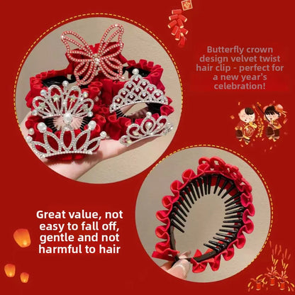 Children's New Year Crown Pearl Crystal Chinese Hair Claw Rhinestone for Princess Dress